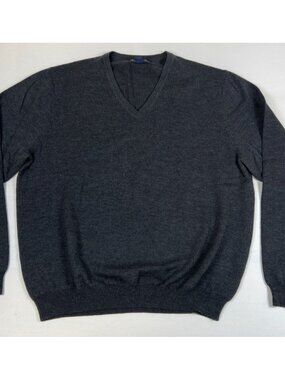 VTG Brooks Brothers Men L Charcoal Gray Merino Wool Spandex Blend V-Neck Sweater